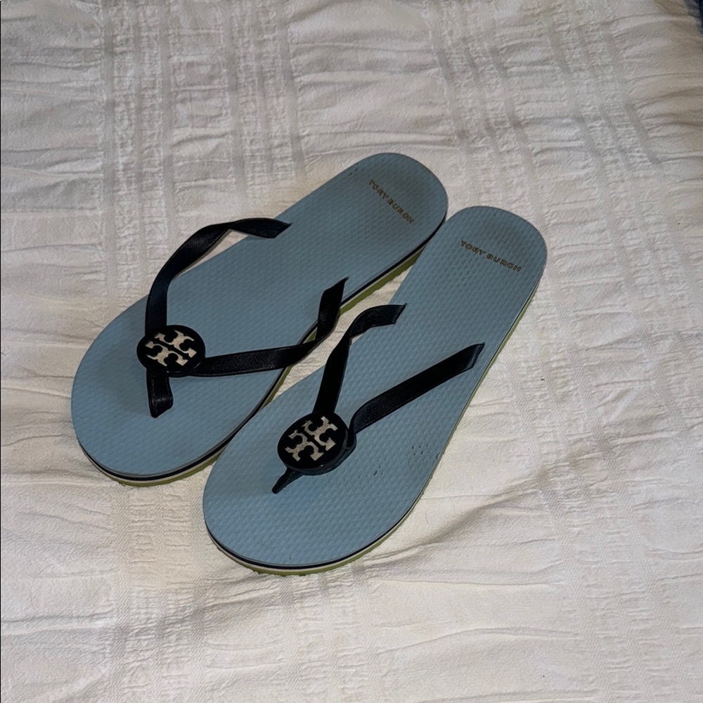 Tory Burch Blue and Black Sandals with Logo
